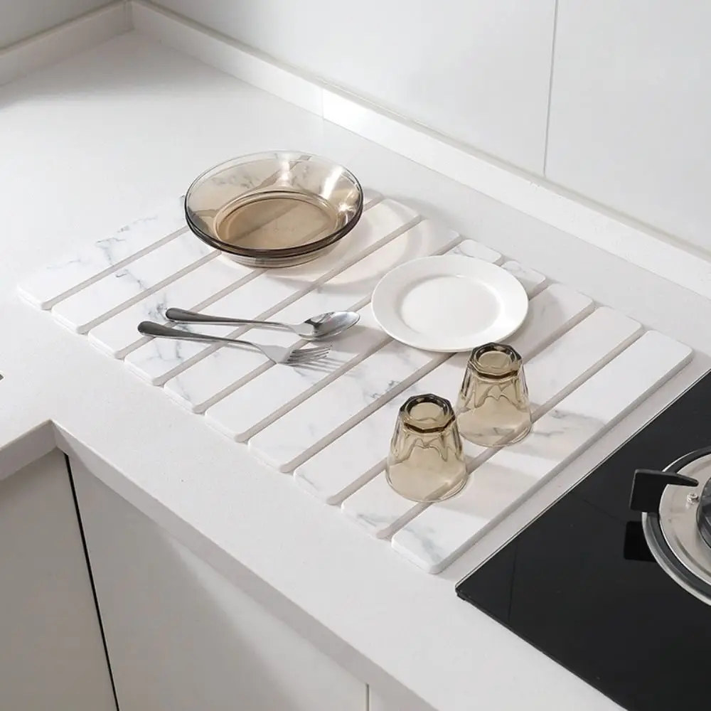 

Hot Foldable Stone Dish Drying Mat Reusable Nonslip Stone Drying Pad 40*30cm Dish Drainer Mat Home Kitchen