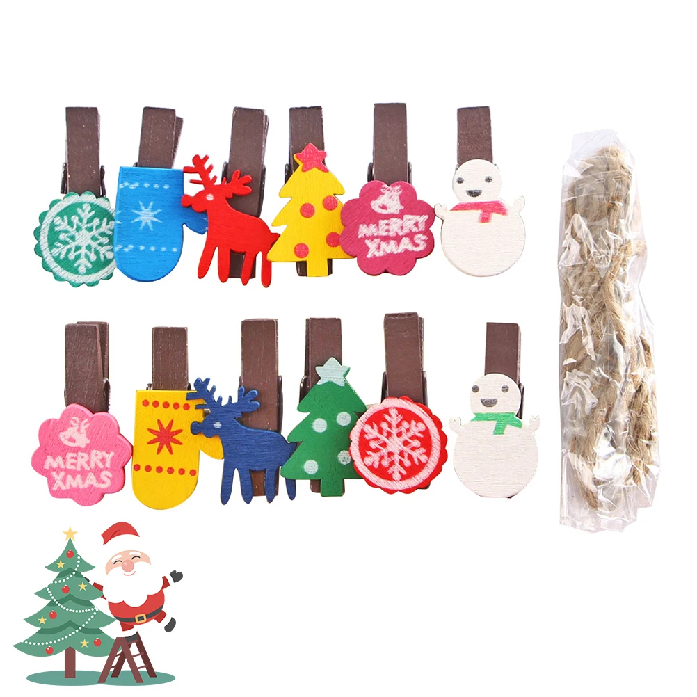 

50pcs Photo Clip Note Hanging Christmas Craft DIY Wooden Clips Cartoon Paper Holder Clothes Pins Home Decor Frame