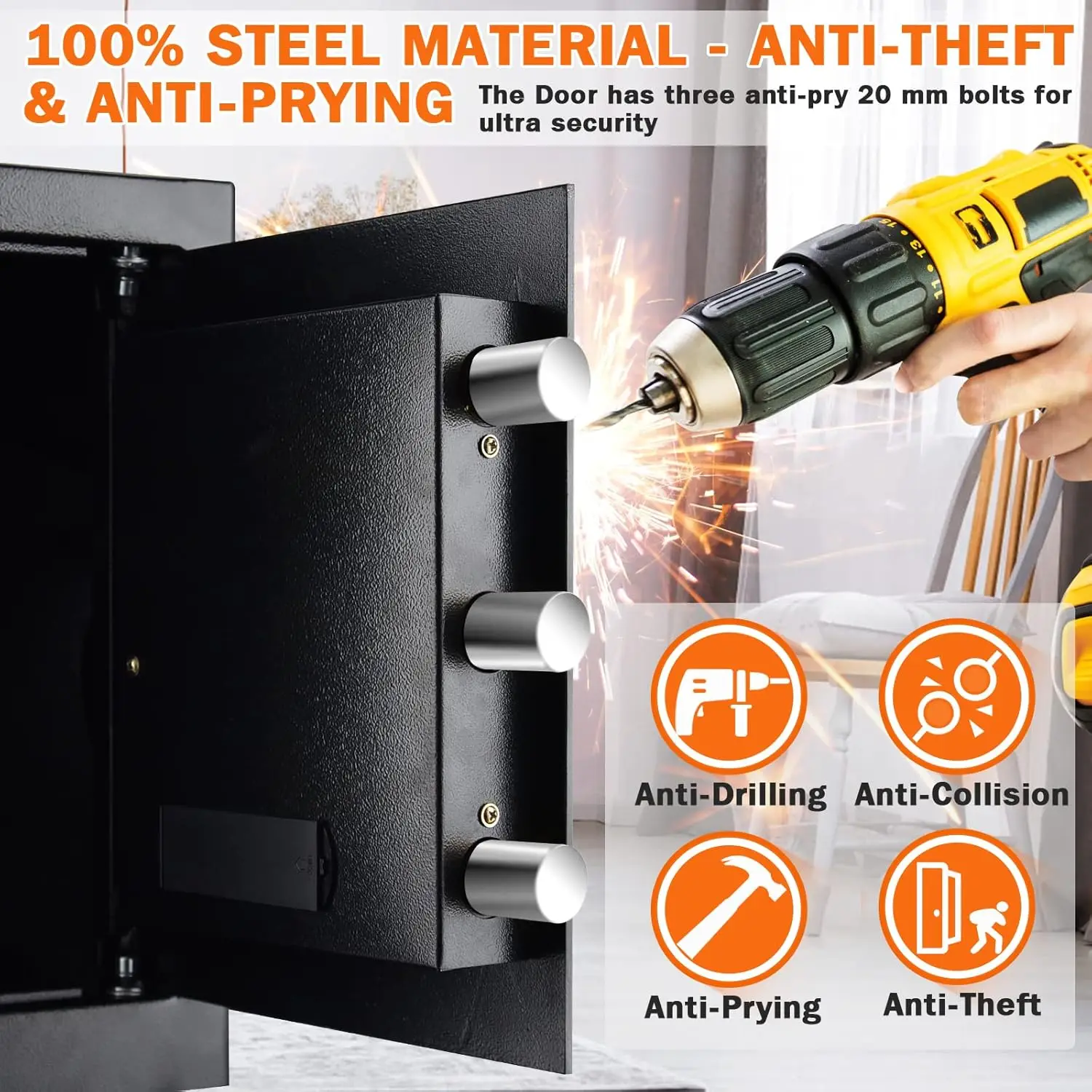 Grande coffre-fort ignifuge pour usage domestique, coffre de sécurité numérique à 2,3 cuft avec serrure à combinaison et sac à documents A4 ignifuge, Sa pour la maison