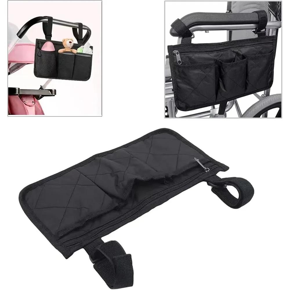 Wheelchair Side Storage Bag Mult‑Pocket Armrest Organizer Pouch Oxford Hanging Bag for Walker Rollator Wheelchair Accessories