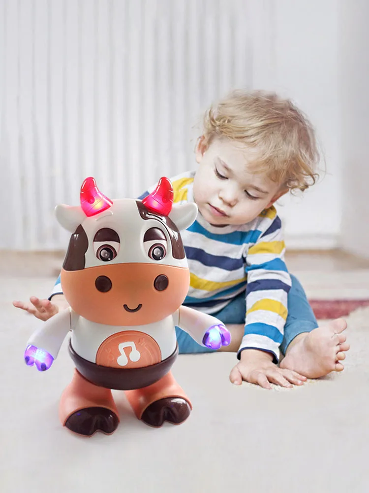 Electric Early Education Toys Movable with Music Light Dance Cow Doll Plastic Walking Cow Toys Smooth for Children Birthday Gift