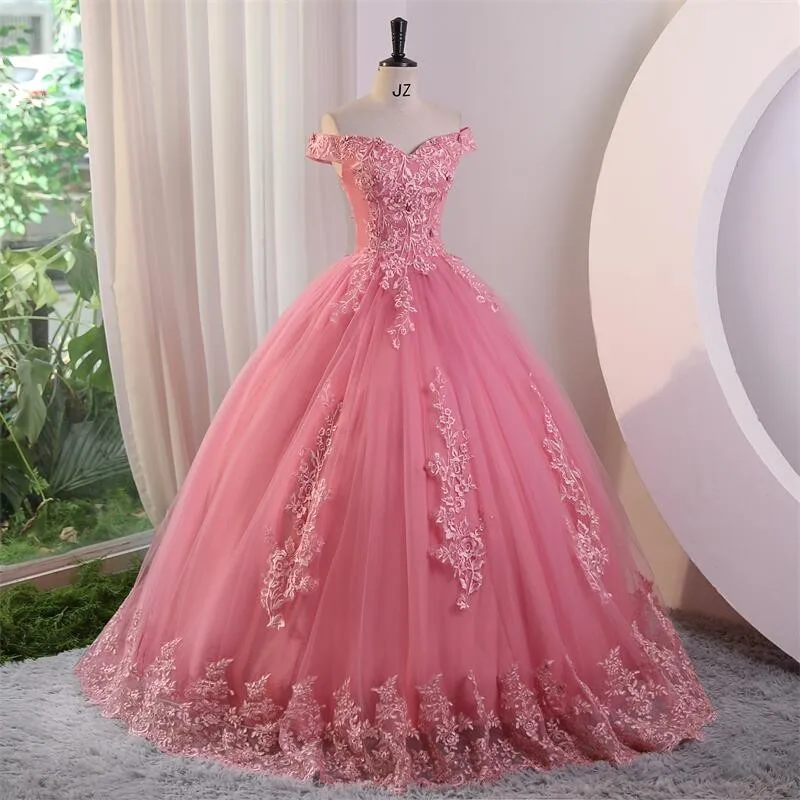 Ashley Gloria rosa Quince anera Kleider süße Blume Party kleid Luxus Spitze Ballkleid echtes Foto Ballkleid Boho Vestidos