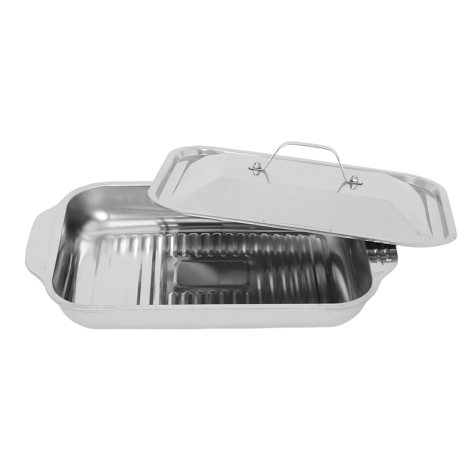 

Stainless Steel Fish Roasting Pan Rectangular Deep Baking Tray For Grilling Steaming Serving Oven Safe Heavy Duty Grill
