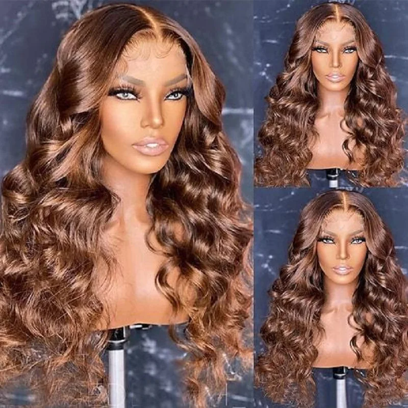 Dark Brown Long Soft 26'' 180Density Body Wave Glueless Lace Front Wig For Women BabyHair Preplucked Heat Resistant Daily