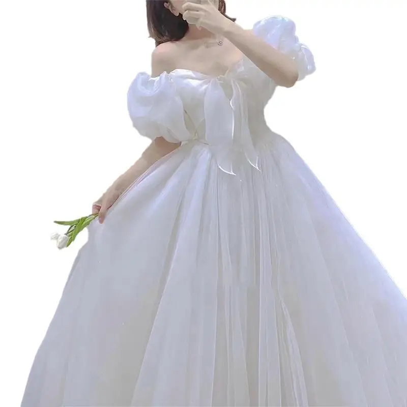 2023 nowa Sukienka ślub księżniczki w stylu Vintage bufiaste rękawy sukenka Na Wesele ze słodką kokardką prosty długi Vestito Da Sposa Plus Size