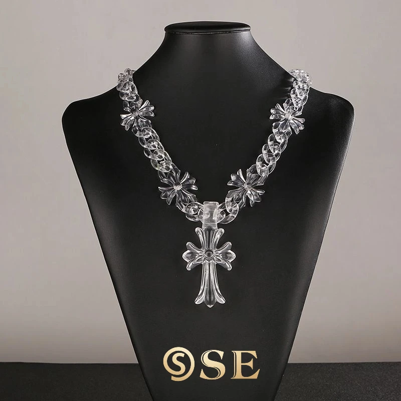 Big Clear Acrylic Jesus Piece Pendant Necklace for Women Men New Statement Spike Chain Necklace Rock Party Jewelry Hiphop Gifts