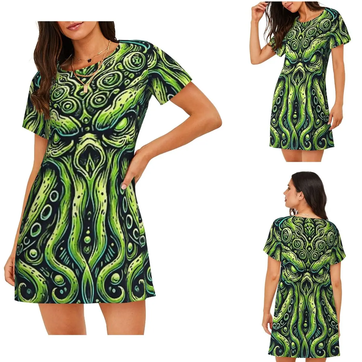 Cthulhu Octopus With Tentacles And Teeth Short Sleeves Nightdress For Sleepshirts Women Short Sleeve Nightgowns  Pajama Dress