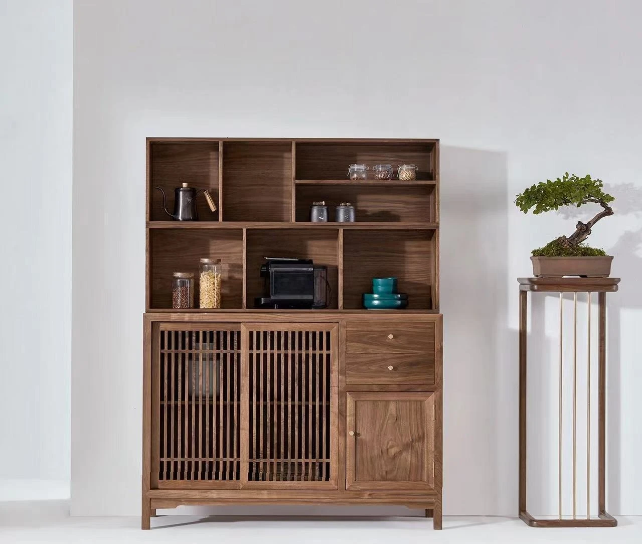New Chinese Black Walnut Tea Room Storage Side Cabinet Restaurant Locker