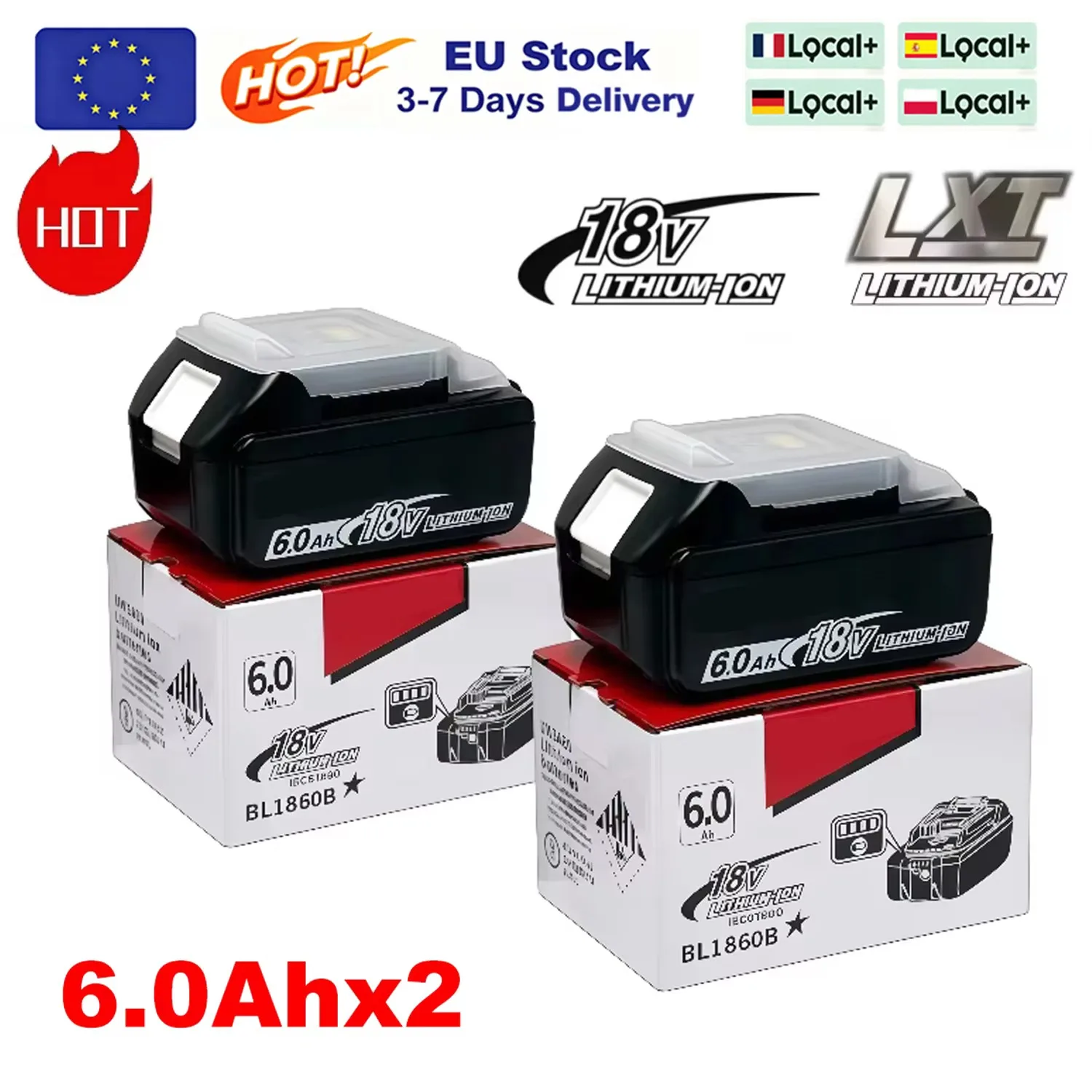 Batteria originale Makita 18V 6.0Ah agli ioni di litio, batteria di ricambio BL1860B LXT400, utilizzata per trapano elettrico portatile Makita DDF487