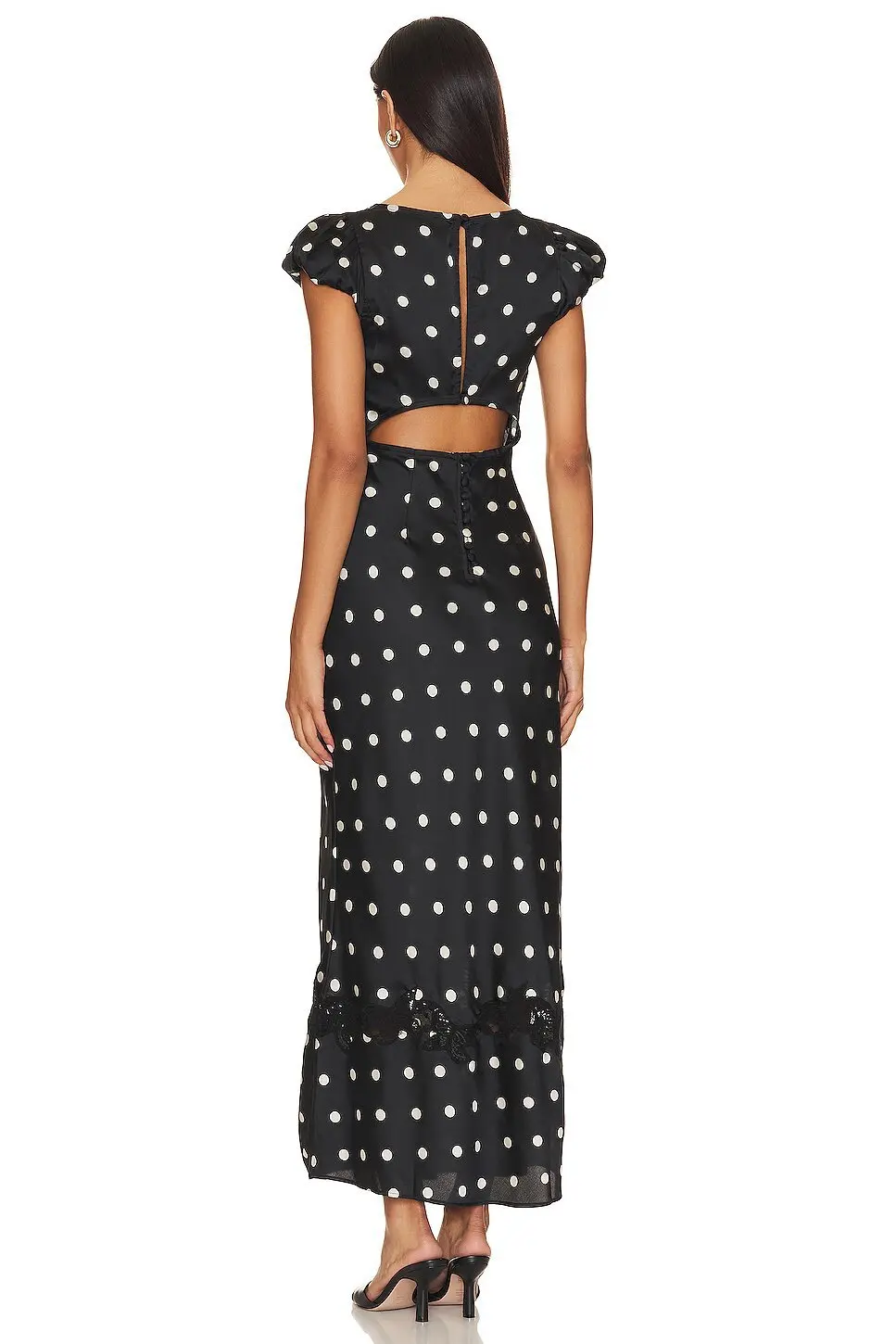 Fashionable Elegant Vintage Lace Patchwork Polka Dot Backless Maxi Dress For Women Luxurious Prom Dinner Party Wedding Guests
