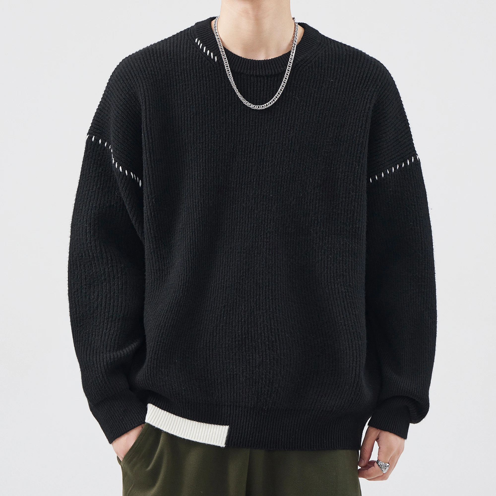 

Мужской круглый трикотаж Ne, свободный крой, теплый свитер с базовым слоем, осень-зима, верхняя одежда Lazy Sle Faion