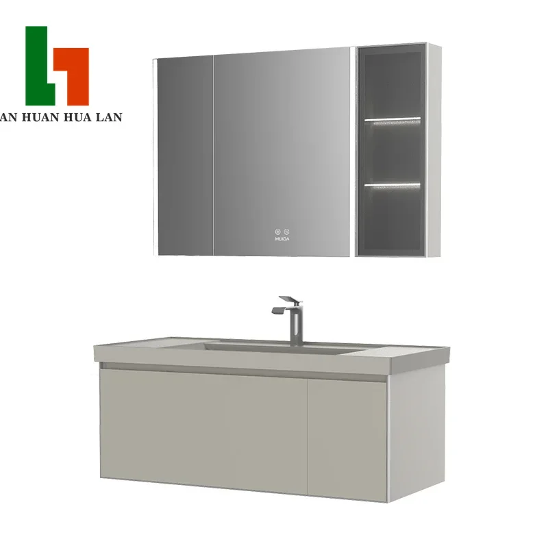 Modern Bathroom Vanity with Smart Mirror Water-Resistant Wooden Wall Cabinet Sink Smart Mirror Accessories Marble Countertop