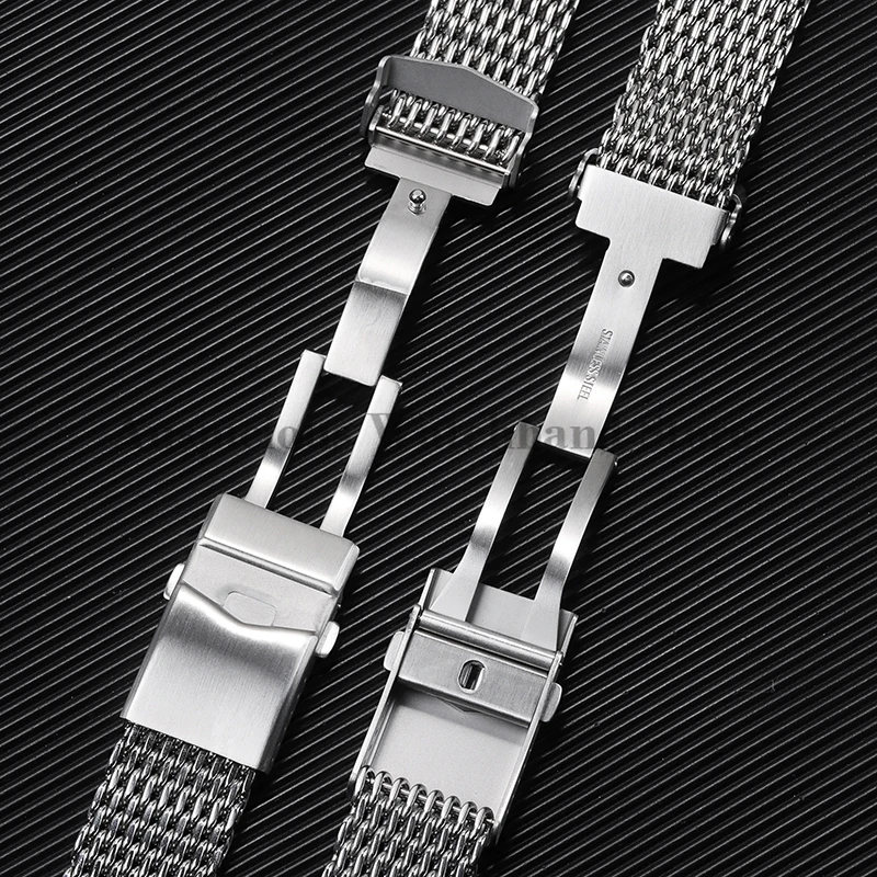 18/20/22mm Steel Dive Shark Strap Mesh for Milanese Watch Bracelet for Seiko 5 Weaving Double Snap Strap for Breitling Omega