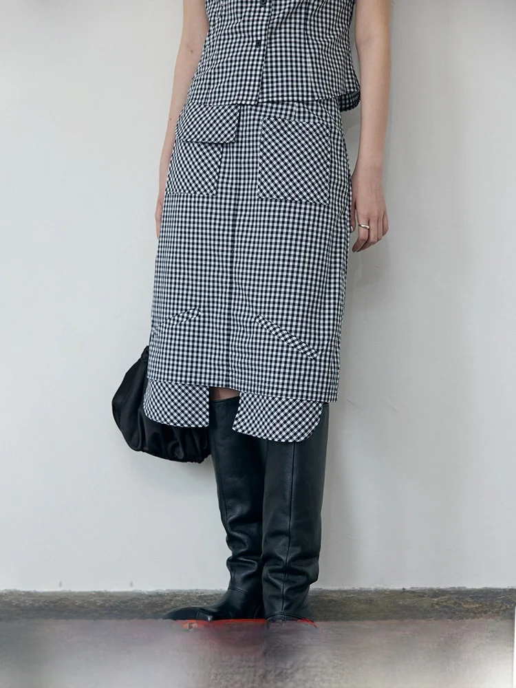 

Dosordonts Vintage Plaid f Skirt Bla White Side Zipper mid High Waist A-Line Skirt Women's Daily OL Sle Commute
