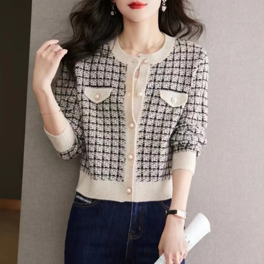 

Mao Ning Women's Knitwear French Style Small Fragrant Jacket Elegant Lady's Autumn Winter Design Short Top