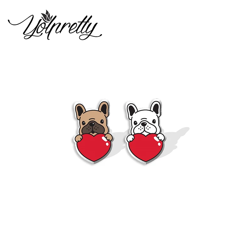 2022 New Arrival Fashion Cute Puppy Bulldog Dogs Epoxy Stud Earrings Handcraft Acrylic Resin Earrings