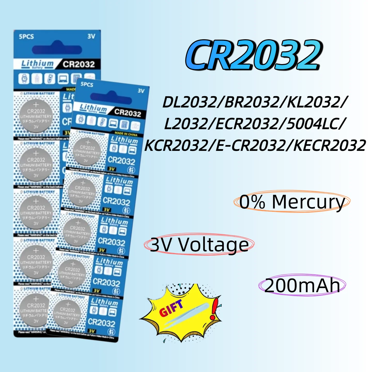

CR2032 3V 200mAh Lithium Coin Battery 2-10PCS DL2032 ECR2032 For Car Key Remote Watch Toy Calculator