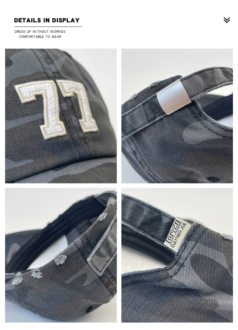 Amerikanische Tarnung Nr. 77-Patch-Buchstabe bestickte Baseballkappe für Damen, Frühling, Herbst, Sommer, Outdoor-Sport, Schirmmütze für Herren – Detail 7