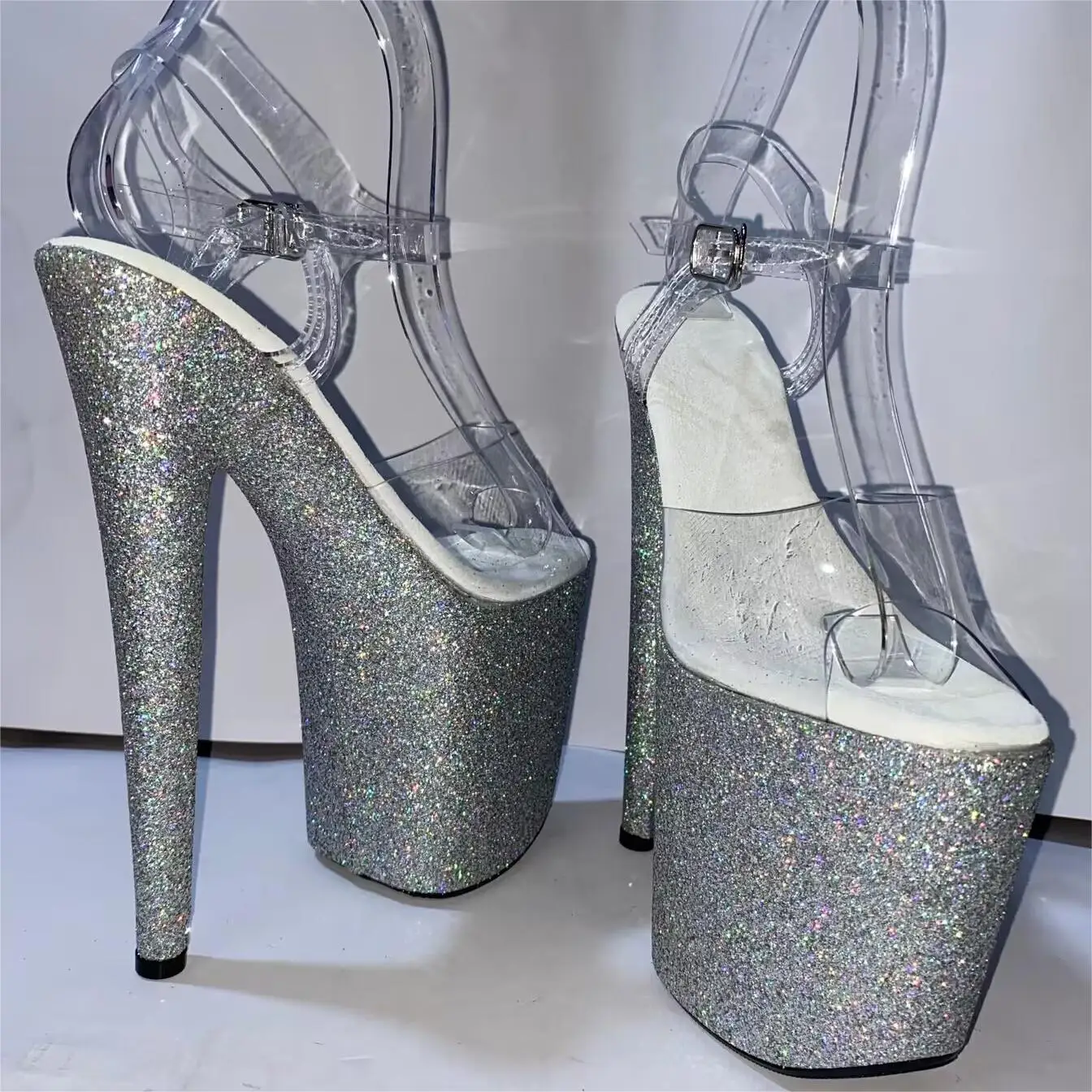 New 8-inch, sexy silver glitter platform stilettos, 20cm pole dancing heels, model sandals