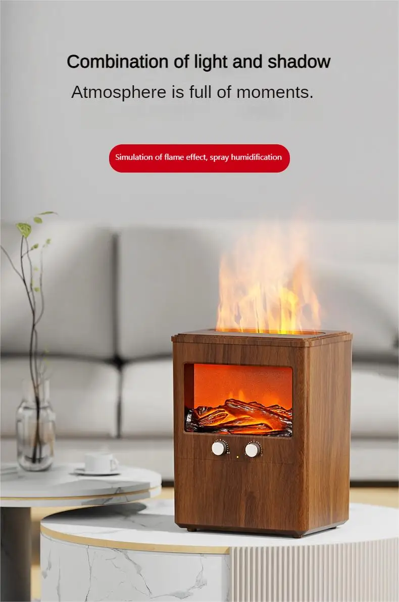 Humidificador de Color de madera con llama de apagado automático sin agua de 3L para regalos de hogar y oficina nuevo diseño difusor de Aroma de iluminación de carbón simulado