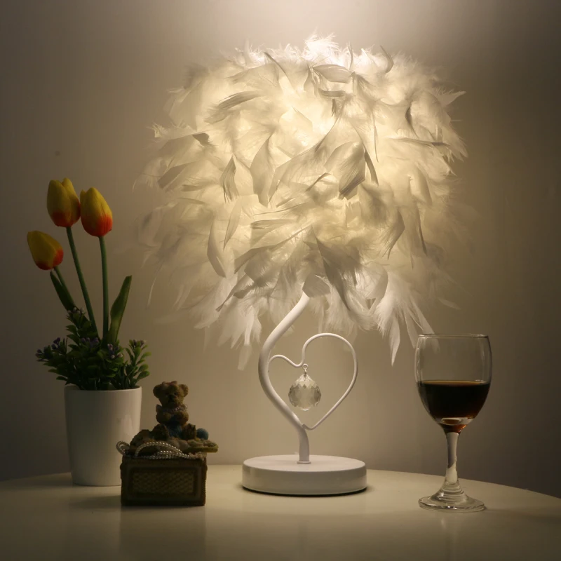 Nordic Led Table Lamp Feather Lamp Modern Bedside Lamp Living Room Bed Lamp Night Crystal Desk Lamp Lampara De Mesa EU Plug E27