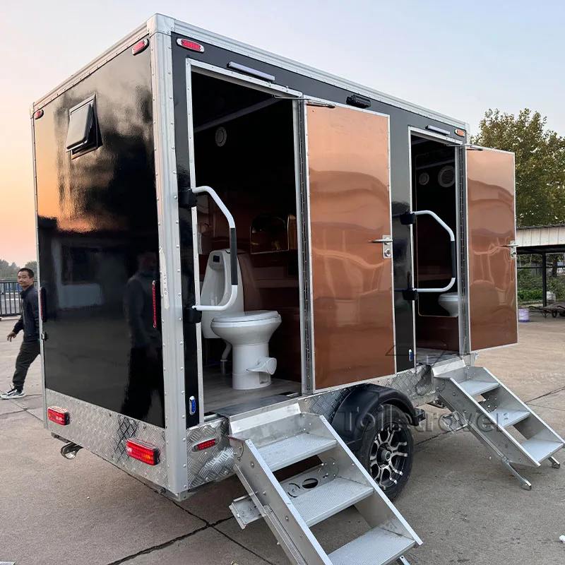 New Design Mini Mobile Restroom Trailer Portable Bathroom Trailer Portable Outdoor Mobile Toilet Trailer for Parties Wedding