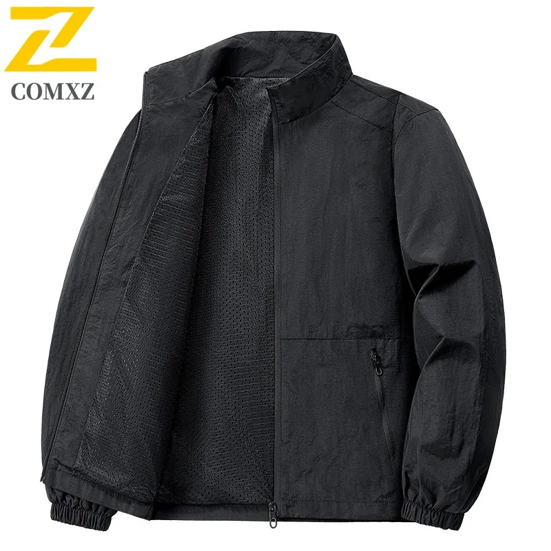 سترة رجالية كاجوال لربيع وخريف في الهواء الطلق فضفاضة تناسب الوقوف طوق سترة واقية على الطراز الكوري معطف رياضي بسحاب للمشي لمسافات طويلة والسفر بطبقات
