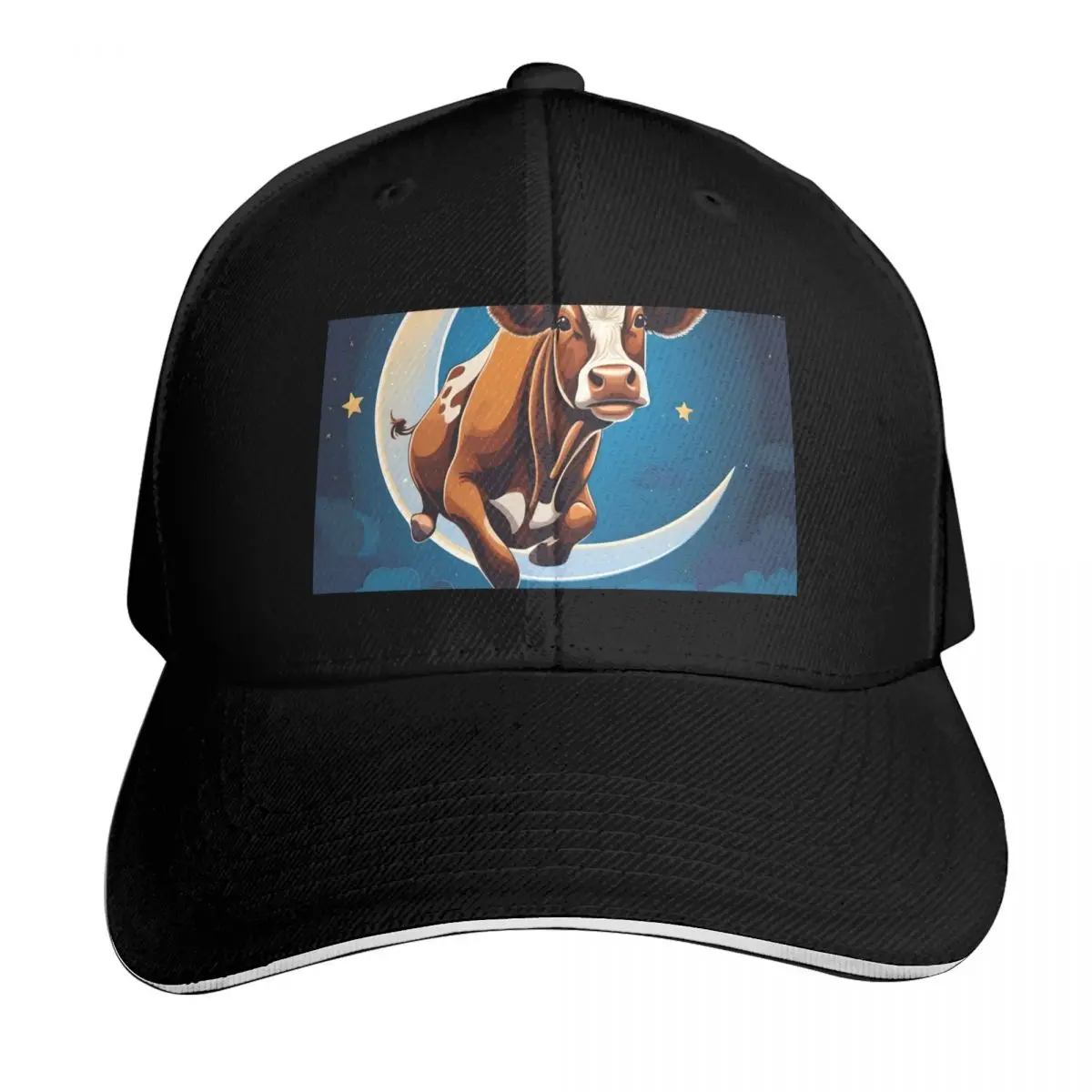 COW JUMPING OVER MOON Baseball Cap Contrast Two Tone Brim Snapback Flat Bill Strapback Dad Hat