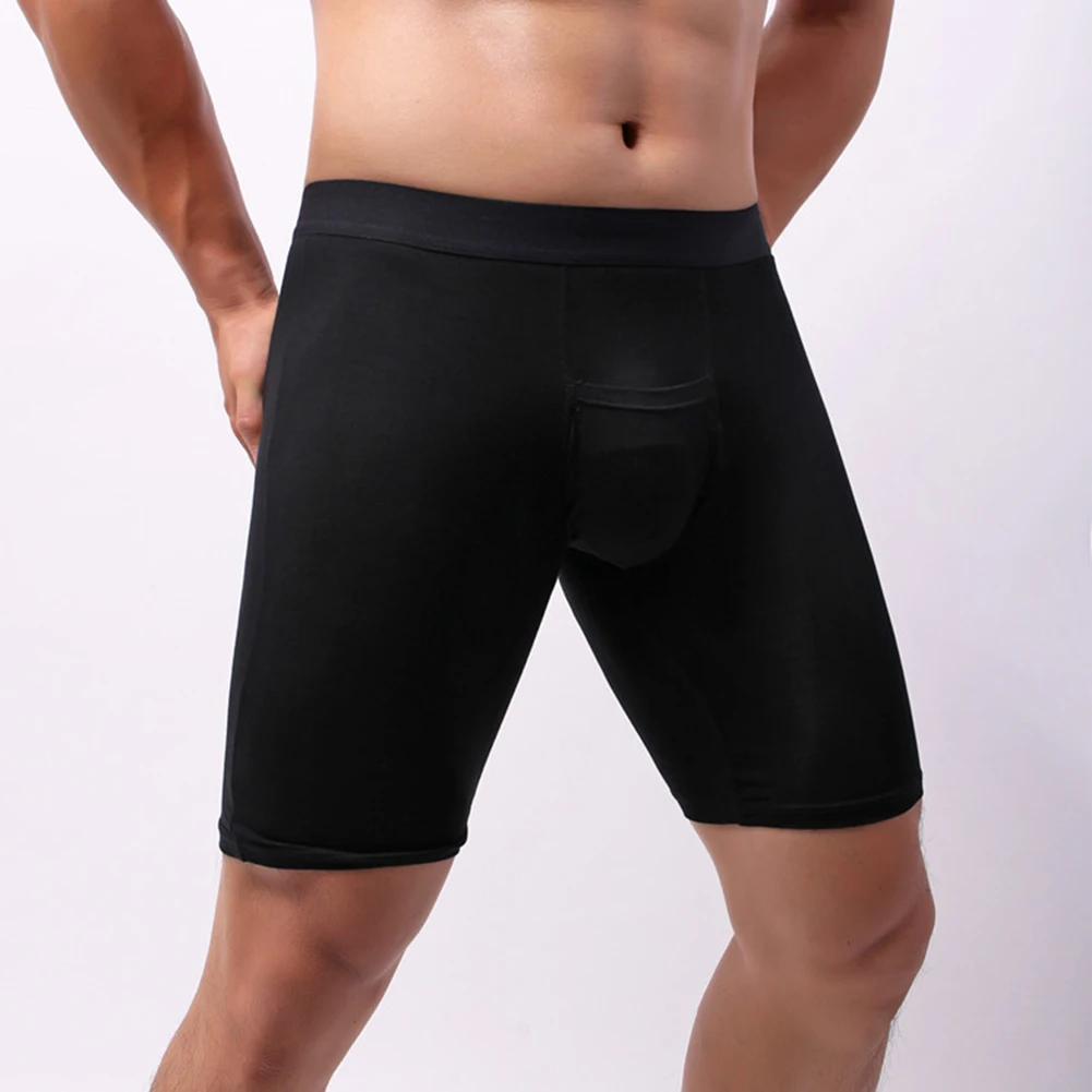 Mens Underwear Middle Waist Long Briefs Sport Sleepwear Bottoms Convex Separation Panties Scrotum Bulge Underpants