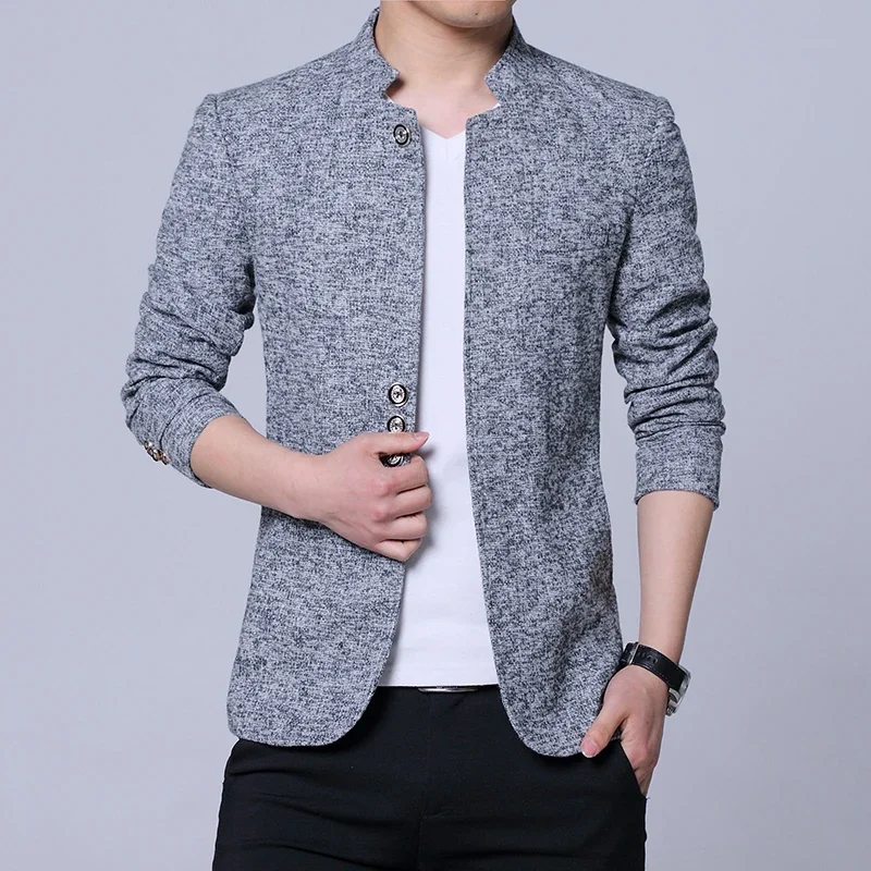 Terno masculino de gola alta, blazers casuais, casaco com botões de metal, jaqueta justa, boutique, nova moda, 2023