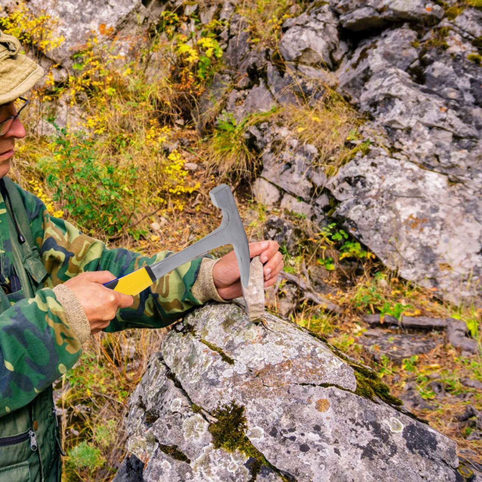 Martillo geológico con diseño de punta de flecha multifuncional, mango ergonómico para geología, caza en roca, exploración de encuesta al aire libre