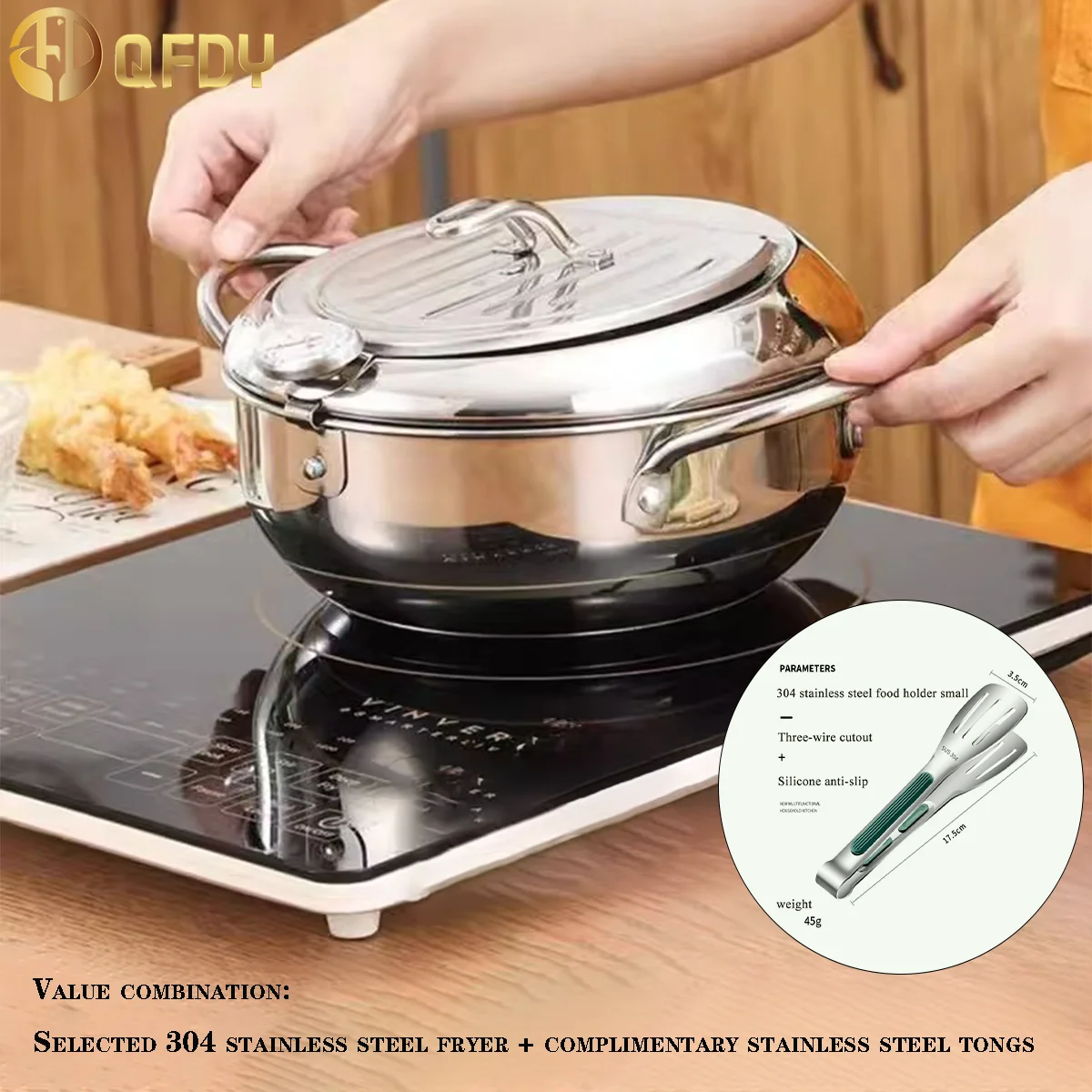 

304 stainless steel fryer soup pot high temperature resistant healthy uncoated multi-functional, with 304 restaurant clips