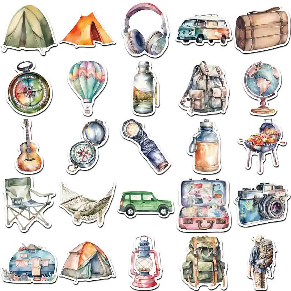 10/30/50pcs INS 스타일 수채화 야외 여행 만화 스티커 노트북 오토바이 노트북 자동차 빈티지 낙서 스티커 장난감