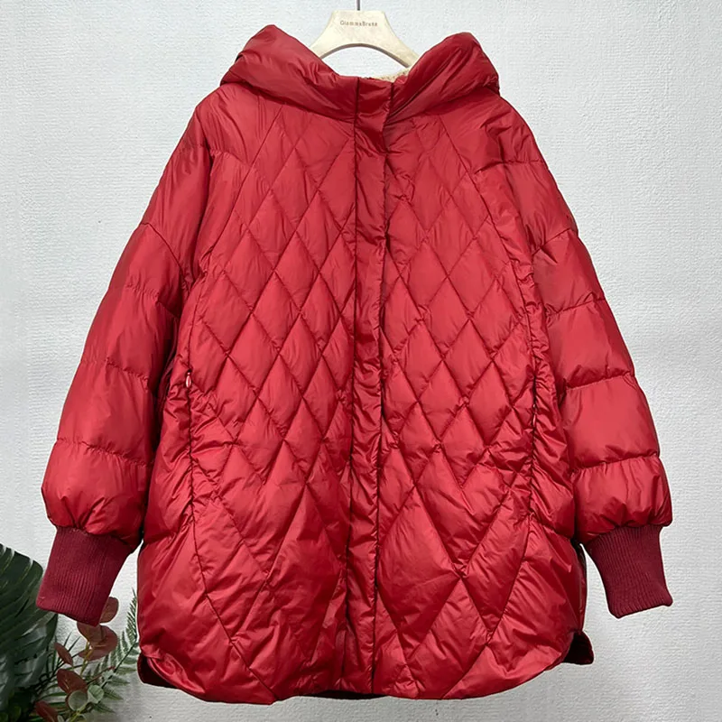 2022 Winter New Women\'s Loose Literature Art Retro Stitching Drawstring White Duck Down Down Jacket For Ladies Casual Warm Coats