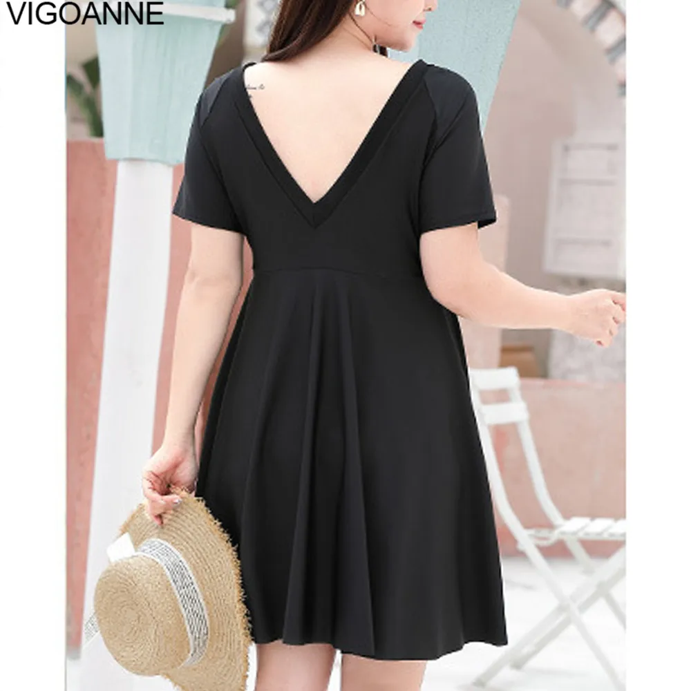 VigoAnne 2025 Dress Swimwear Women Patchwork One Piece Plus Size Swimsuit Korean Curvy Monokini Beach Lady Big Bathing Suit