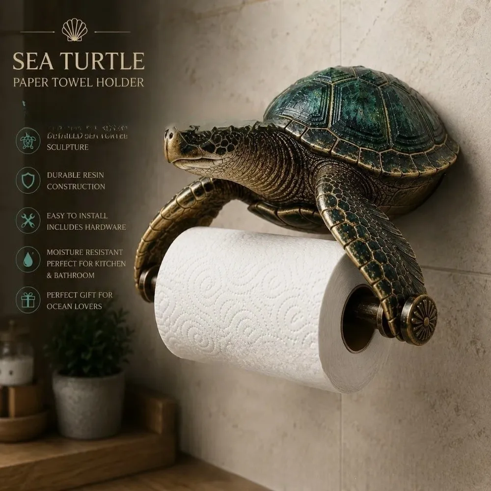 Resin Sea Turtle Toilet Paper Holder Coastal Style Cute Bathroom Tissue Holder Marine Animal Turtles Sharks
