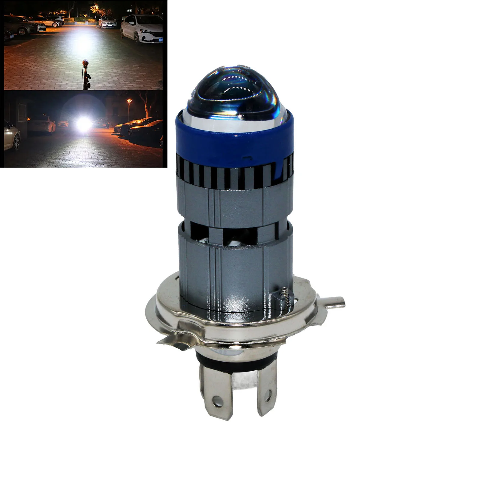 Motorcycle Headlight Hi/Low beam LED Bulb with Universal H4 6000lm Mini Projector Lens Adapter