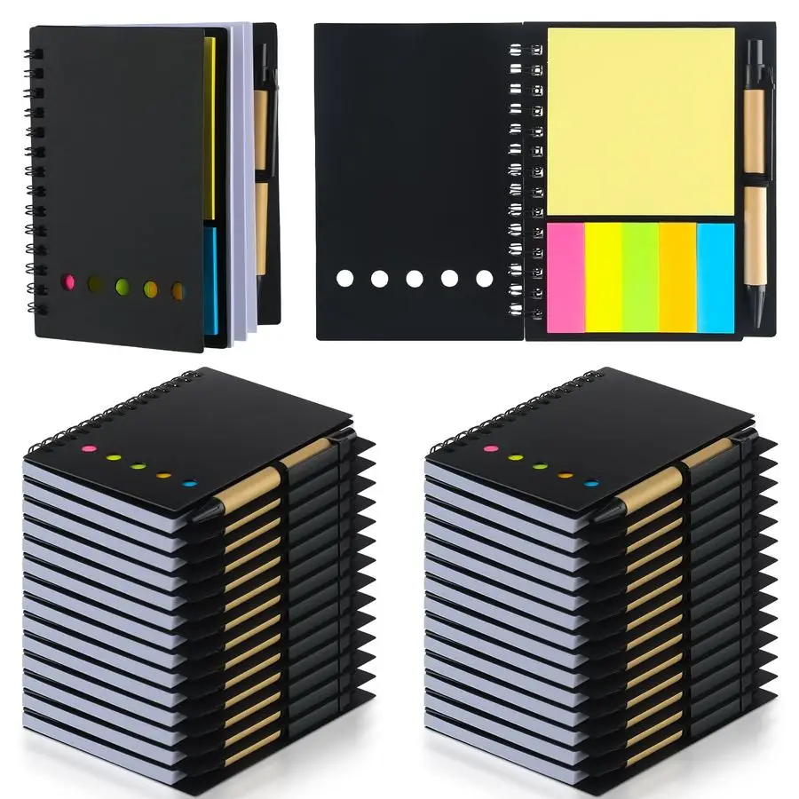 

Набор из 30 блокнотов на спирали с линованными страницами и ручкой, маленькие блокноты для скорописи, черные карманные блокноты для бизнеса, офиса и школы