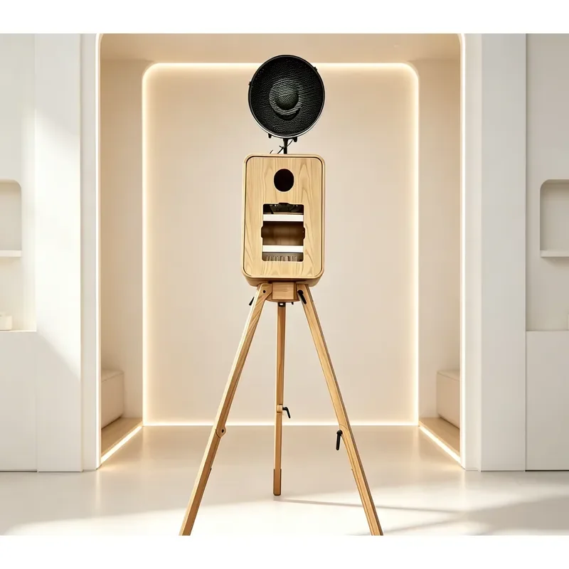 Customized High Quality Portable Compatible iPad Camera Vertical Single-sided Wooden Photo Booth for Friend Party view 4