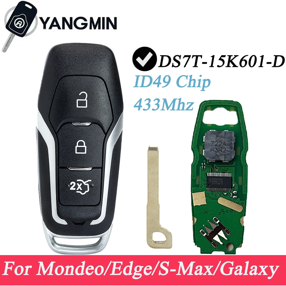 

433MHz ID49 Chip DS7T-15K601-D 3 Buttons Smart Remote Control Car Key For Ford Mondeo Edge S-Max Galaxy 2014-2018 car key shel