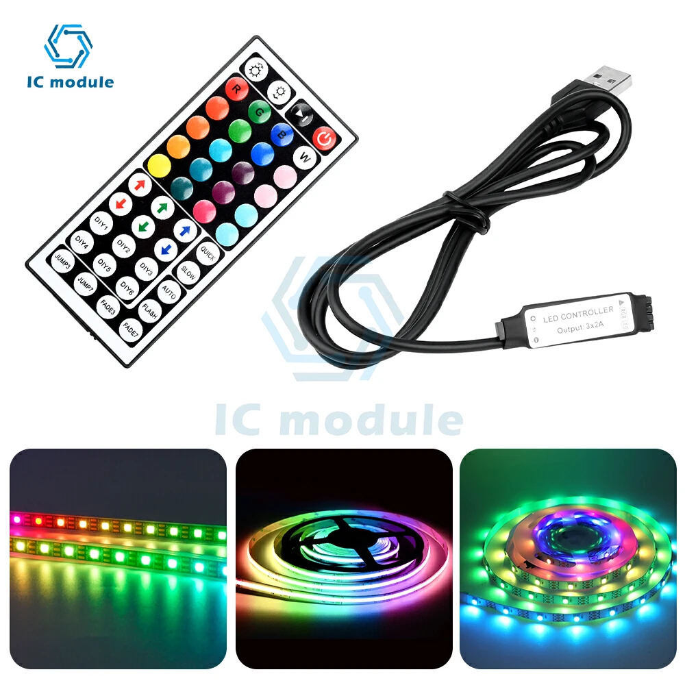 Controller per strisce luminose a LED RGB DC 5-24V 44 tasti Connettore DC/USB Dimmer telecomando IR per strisce LED 12V 24V