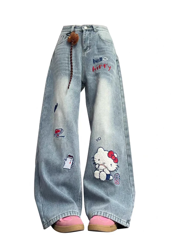 Kit High Waist Embroidered Extended Length Women's Jeans Winter 2025 Design Sensation  Wide Leg Pants Casual Wear