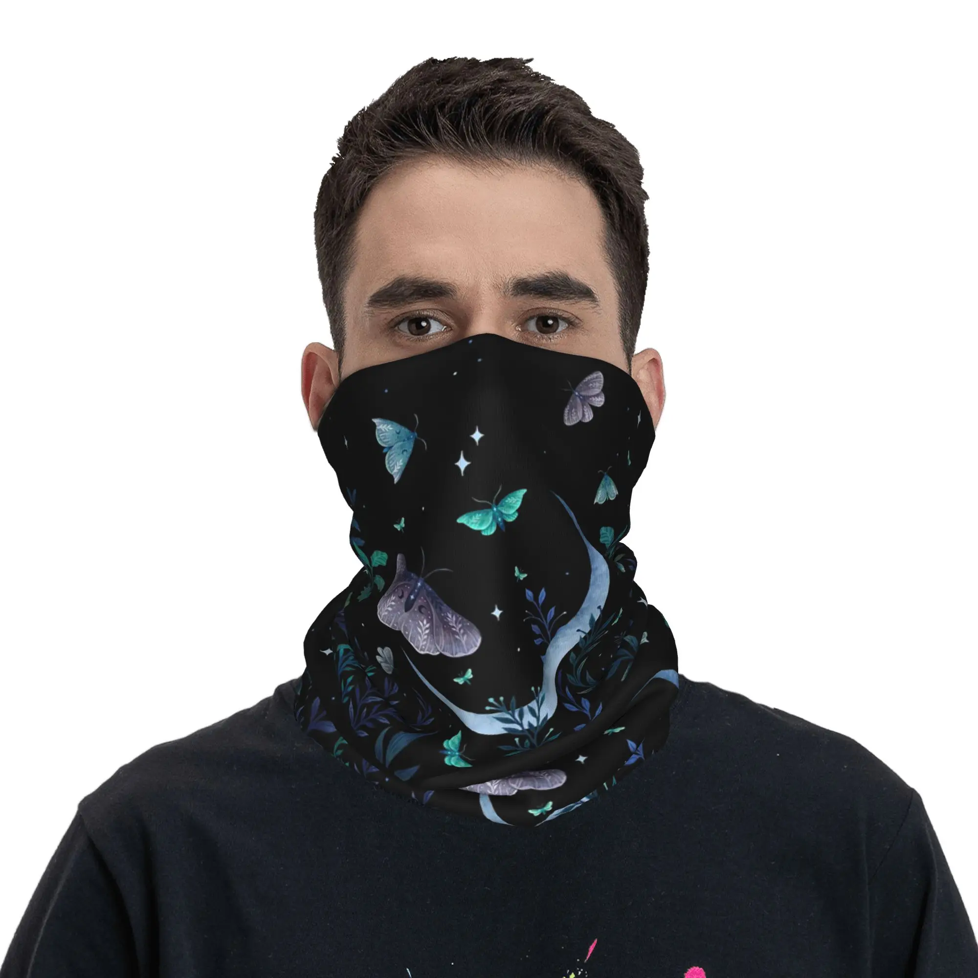 Moth Garden Bandana Neck Gaiter Printed Wrap Scarf Multi-use Balaclava Hiking Fishing For Men Women Adult