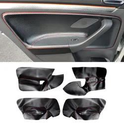 4 Doors Armrest Cover For VW Golf 5 Jetta 2005 - 2010 4pcs Carbon Texture Leather with red Stitch Door Armrest Panel Cover Trim