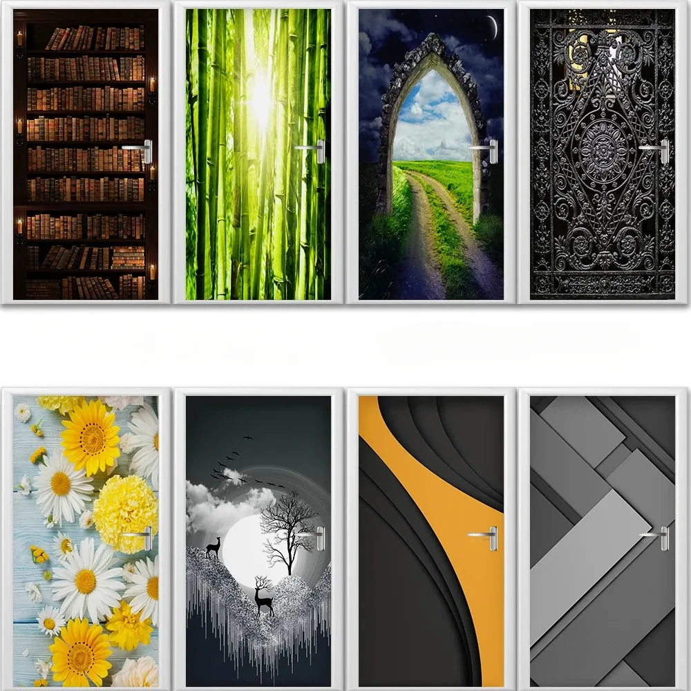 

Abstract Geometry Door Sticker Waterproof PVC Removable Peel and Stick Door Wrap Mural Decal for Bedroom Kitchen Wardrobe