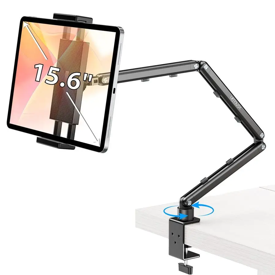 

Tablet Stand for Desk, Adjustable iPad Holder Clamp Mount, 360 Rotation, Sturdy Aluminum Tablet Arm Mount for 4.715.6 iPad Pro A