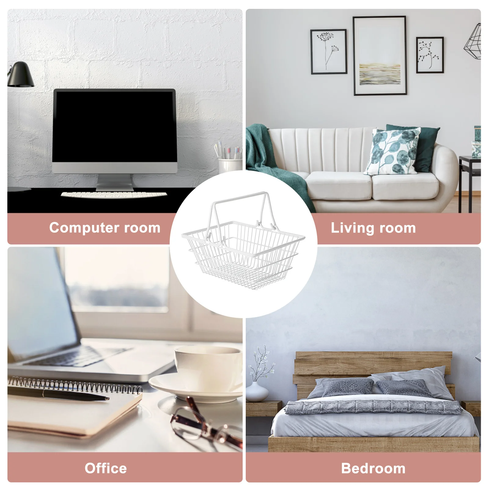 

STOBAZA Metal Shopping Basket with Handle Storage Organizer for Fruits Vegetables Iron Wire Handheld Bag White Child Friendly