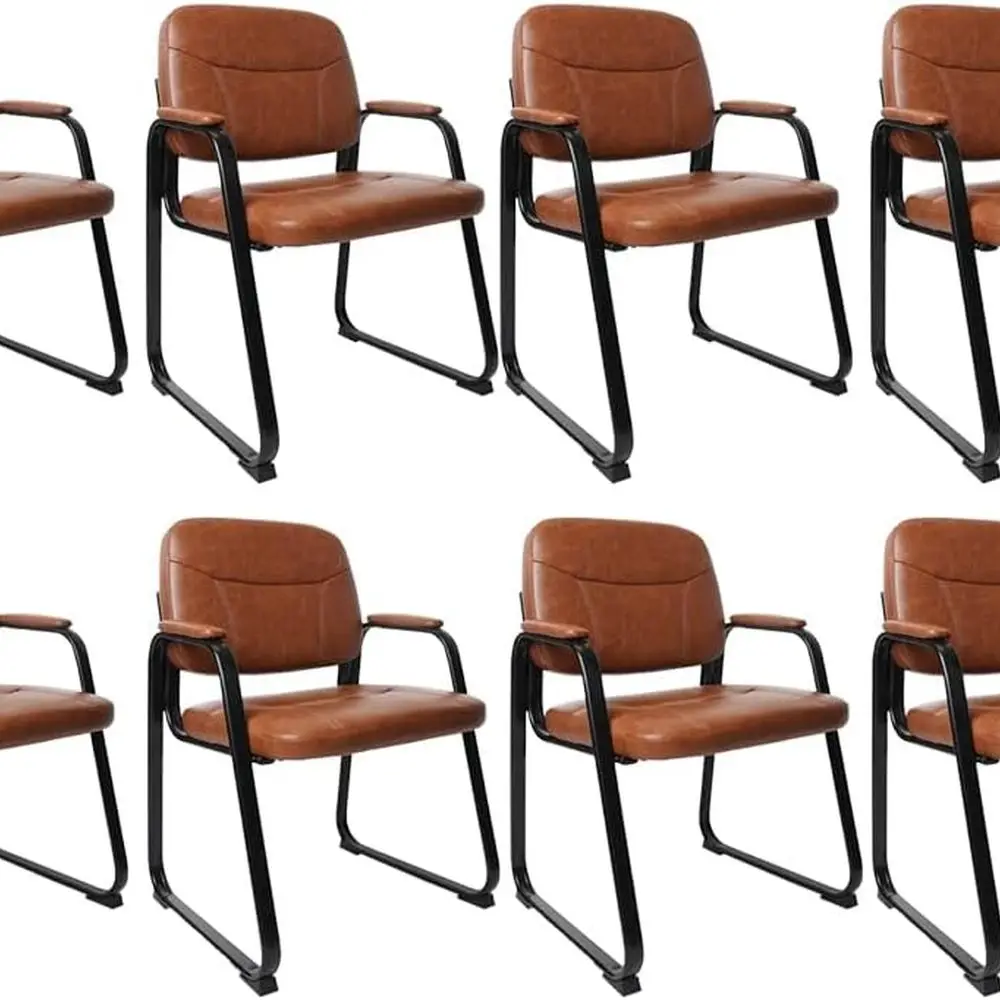 

Коричневые эргономичные кожаные стулья для встреч с подлокотниками, 8 шт. для домашнего офиса и конференц-залов