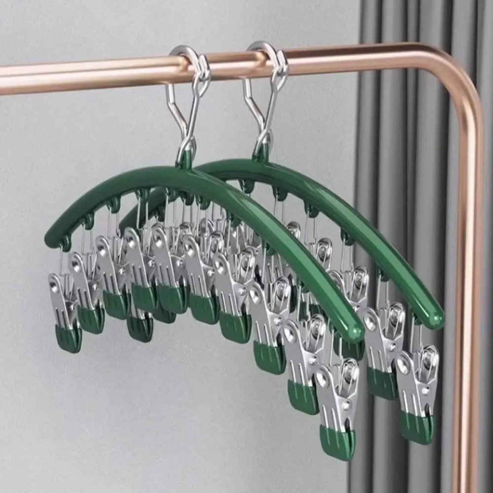 Stainless Steel 10 Clips Sock Drying Rack Non-slip Space Saving Arc Shaped Sock Drying Rack Waterproof Clothes Drying Hanger