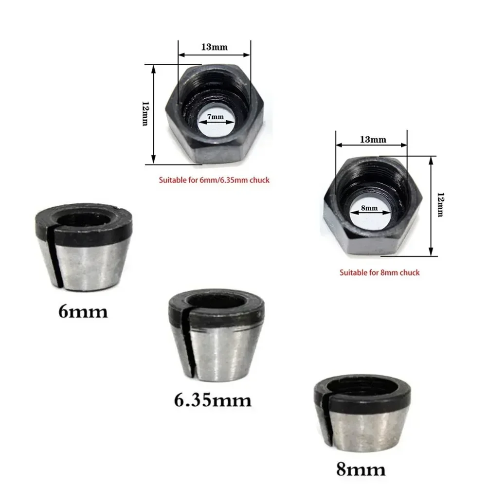 New Collet Chuck Adapter With Nut Carbon Steel For 6mm/6.35mm Chuck Hot Sale 13mm×12mm×8mm/0.51in×0.47in×0.31in